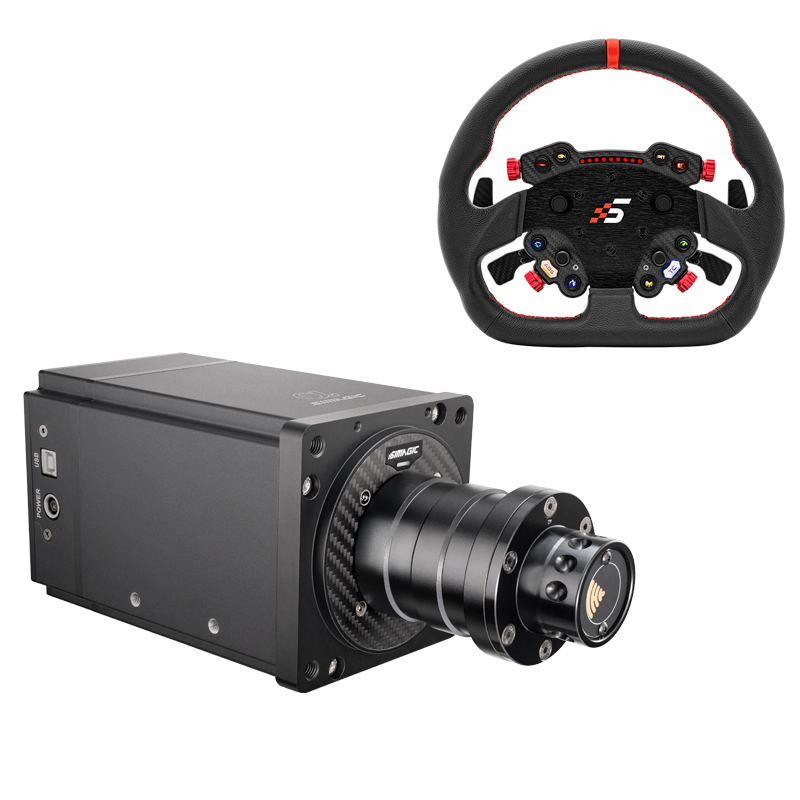 Alpha U Wheelbase without QR + GT1 D Steering Wheel with GT Pro Hub(K)| Shifter &amp; Clutch Paddles | Leather